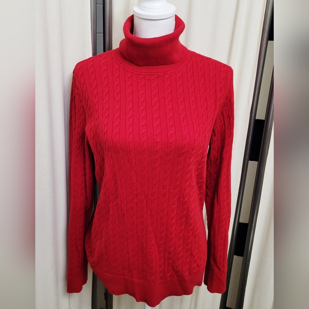 Talbots Women's Red Cable Knit Turtleneck Sweater | Size Large